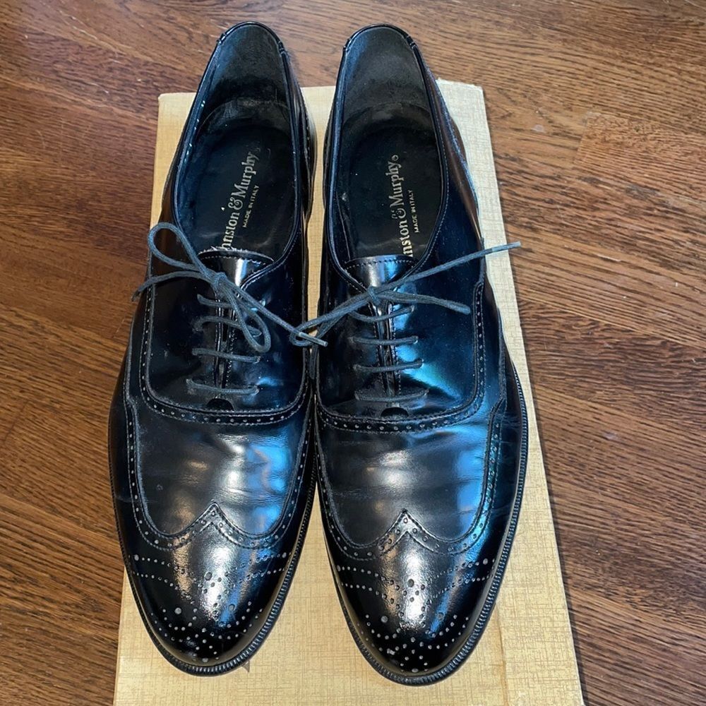 Johnston & Murphy Corvino black leather oxford lace up dress shoes